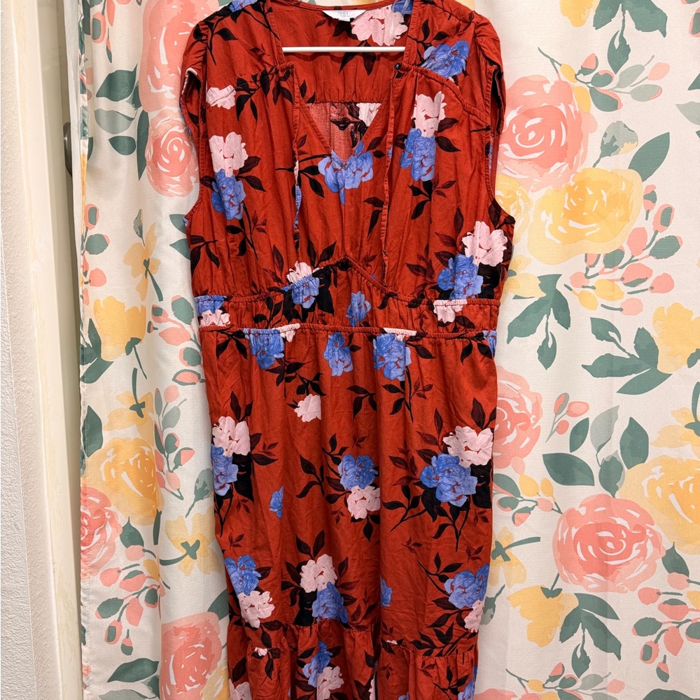 Floral Sleeveless Dress - Red and Blue